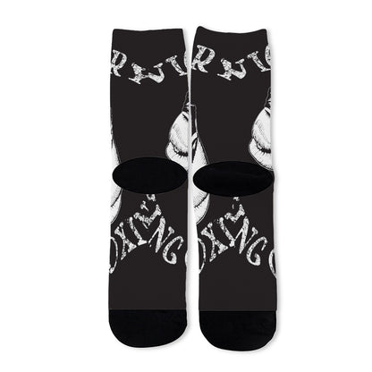 Victory King Of Boxing Print Long Socks