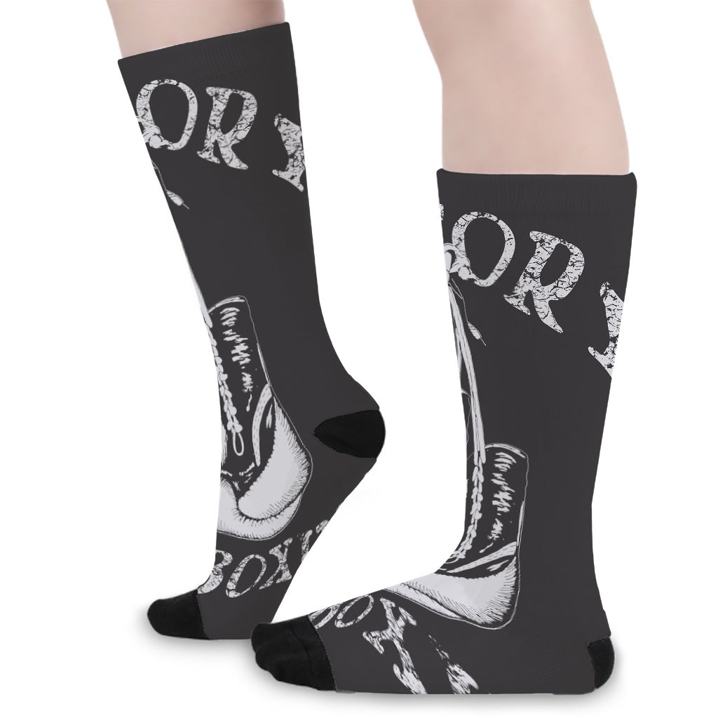 Victory King Of Boxing Print Long Socks