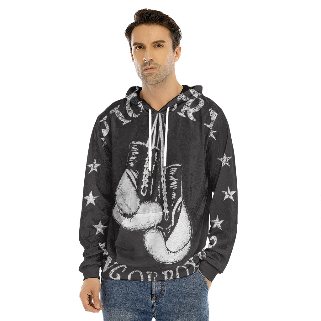 Victory King Of Boxing Print Men's Velvet Pullover Hoodie