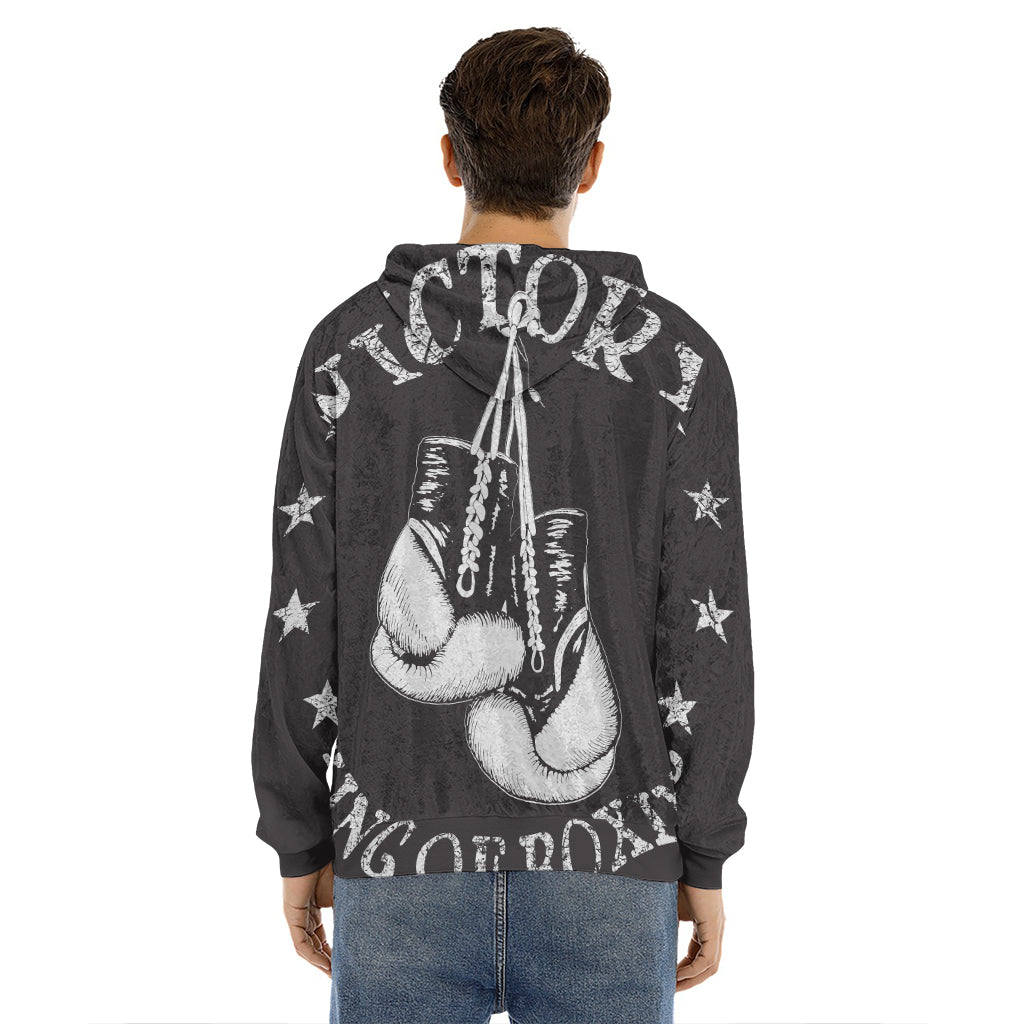 Victory King Of Boxing Print Men's Velvet Pullover Hoodie