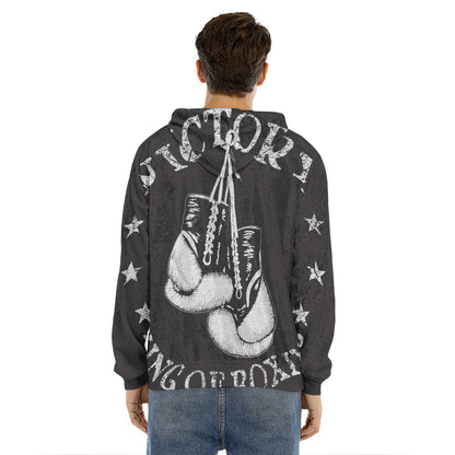 Victory King Of Boxing Print Men's Velvet Pullover Hoodie