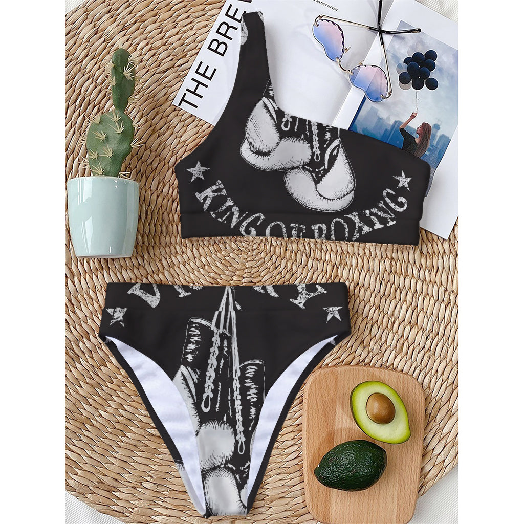 Victory King Of Boxing Print One Shoulder Bikini Top