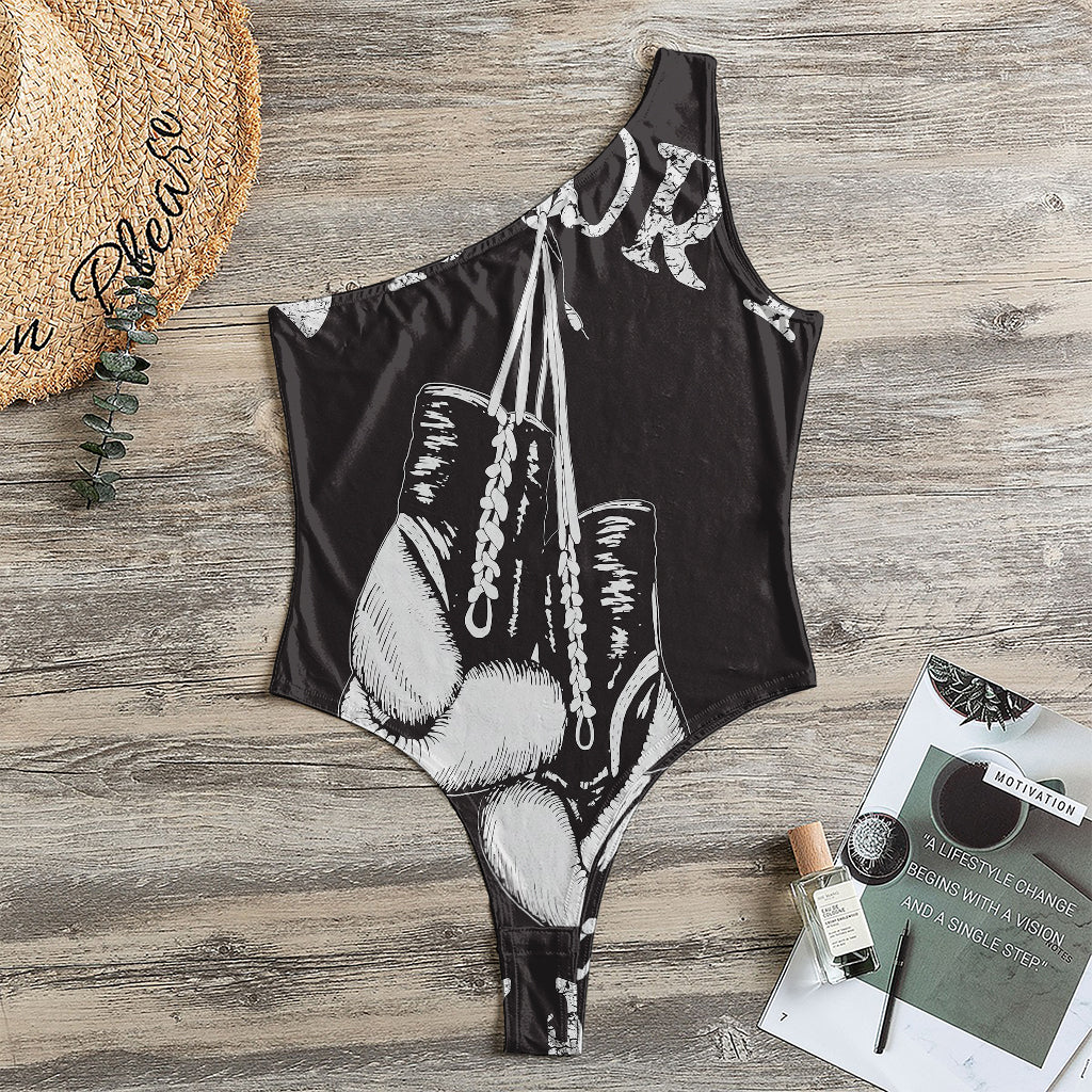 Victory King Of Boxing Print One Shoulder Bodysuit