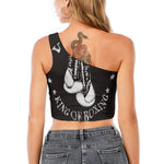 Victory King Of Boxing Print One Shoulder Crop Top
