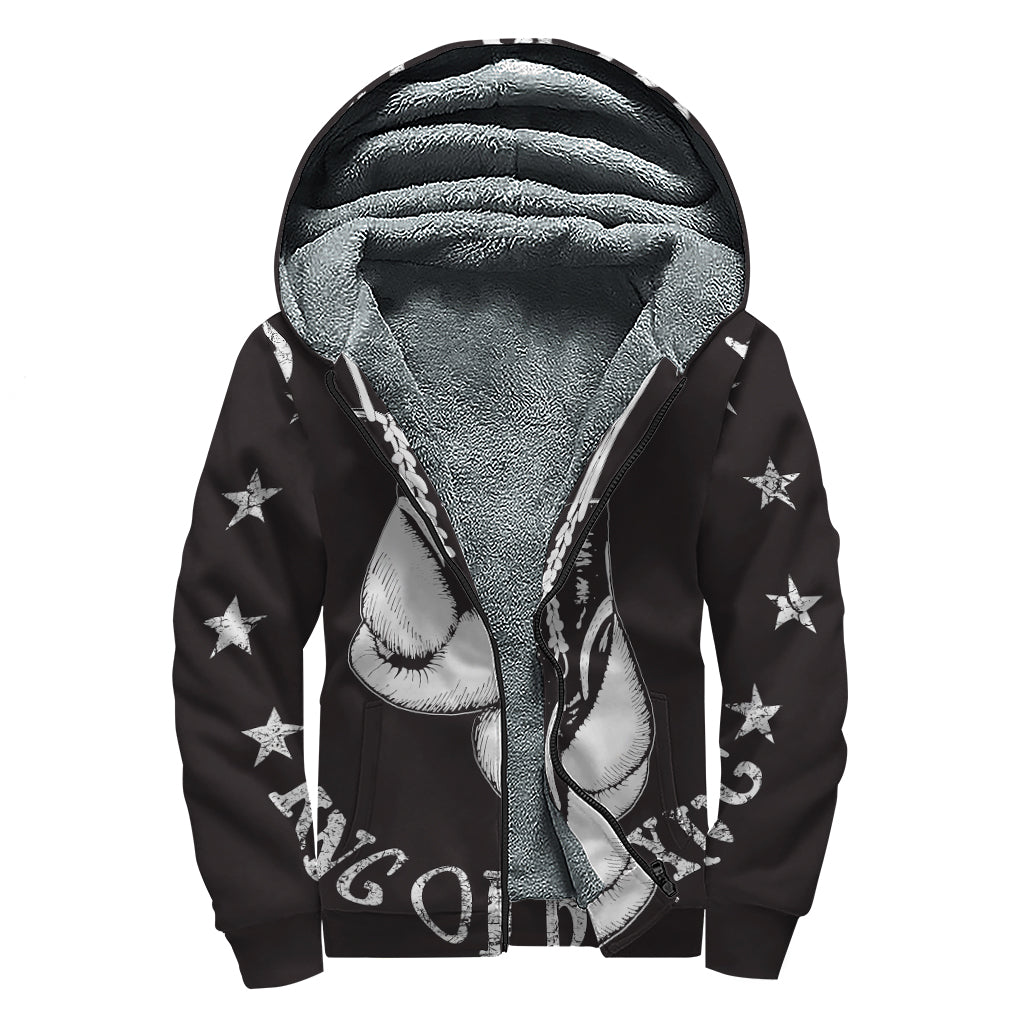 Victory King Of Boxing Print Sherpa Lined Zip Up Hoodie