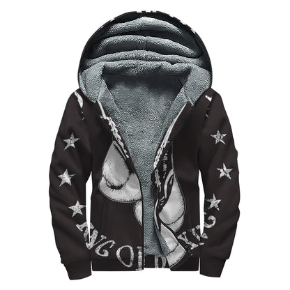 Victory King Of Boxing Print Sherpa Lined Zip Up Hoodie