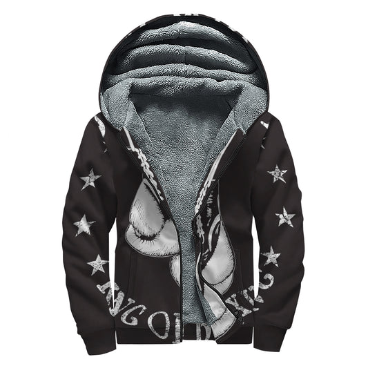 Victory King Of Boxing Print Sherpa Lined Zip Up Hoodie
