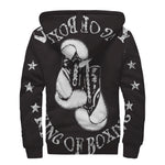 Victory King Of Boxing Print Sherpa Lined Zip Up Hoodie