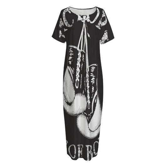 Victory King Of Boxing Print Short Sleeve Long Nightdress