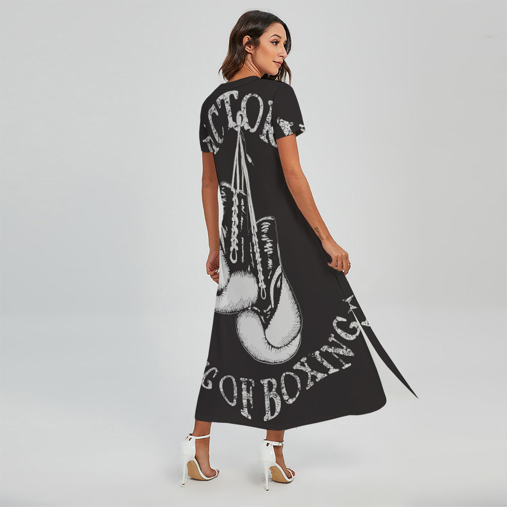 Victory King Of Boxing Print Short Sleeve Maxi Dress