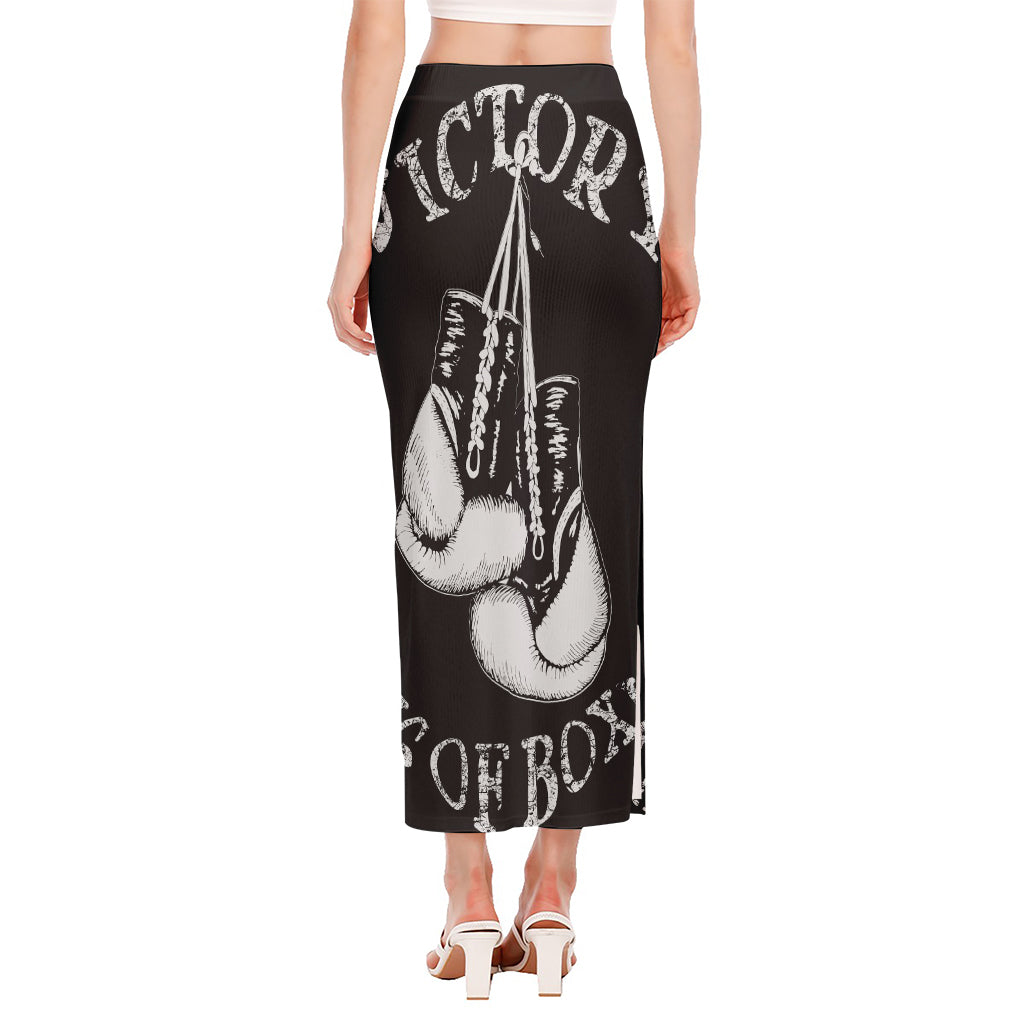 Victory King Of Boxing Print Side Slit Maxi Skirt
