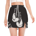 Victory King Of Boxing Print Side Slit Mini Skirt