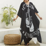 Victory King Of Boxing Print Silk V-Neck Kaftan Dress