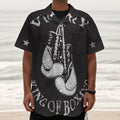 Victory King Of Boxing Print Textured Short Sleeve Shirt
