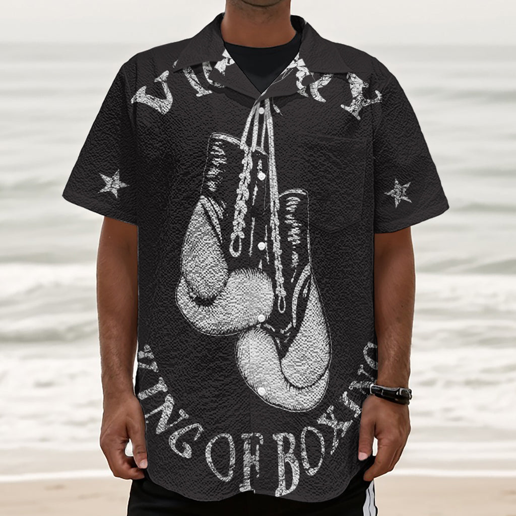 Victory King Of Boxing Print Textured Short Sleeve Shirt