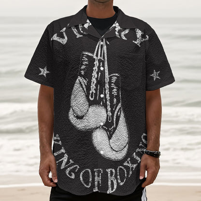 Victory King Of Boxing Print Textured Short Sleeve Shirt