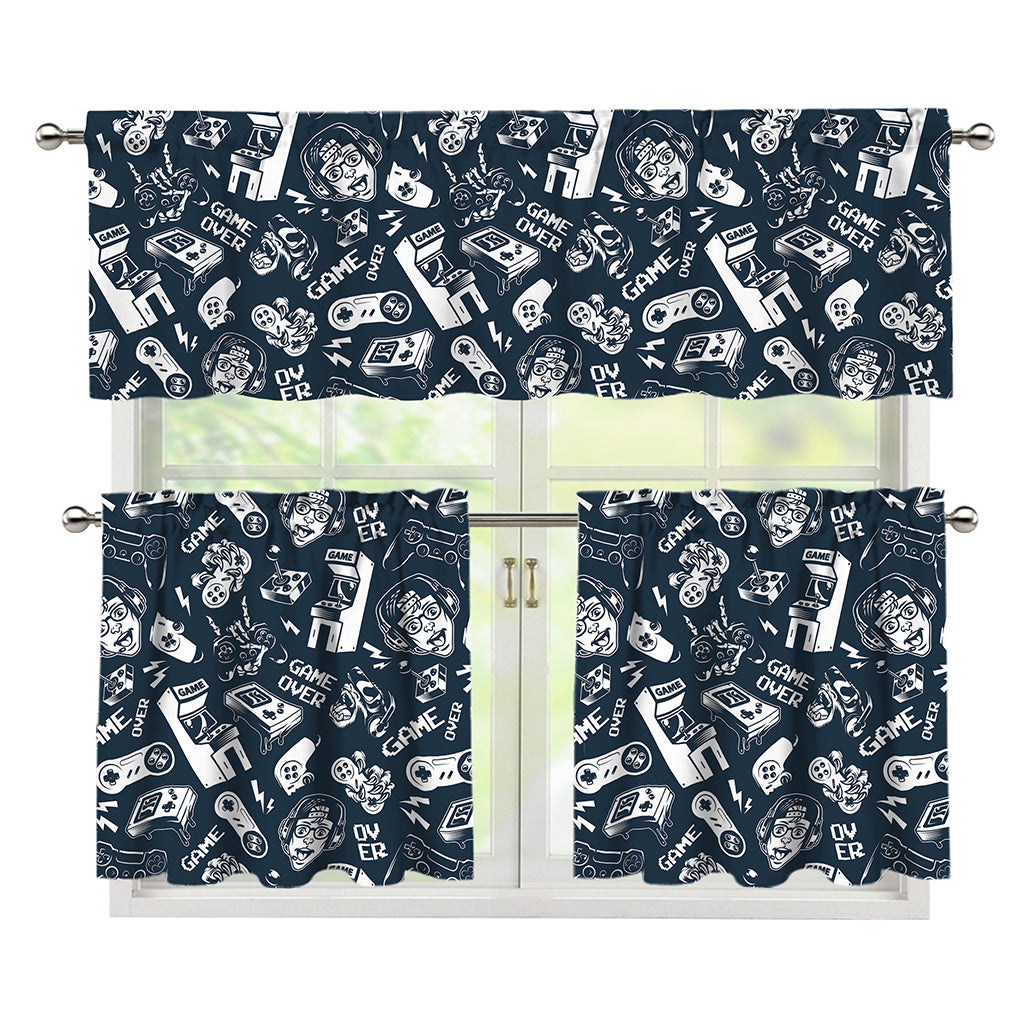 Video Game Devices Pattern Print 3 Piece Kitchen Curtains