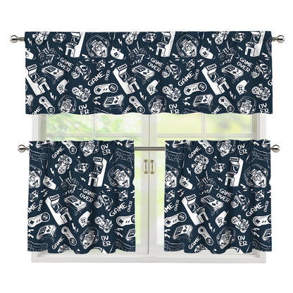 Video Game Devices Pattern Print 3 Piece Kitchen Curtains