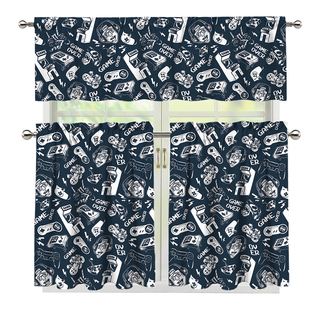 Video Game Devices Pattern Print 3 Piece Kitchen Curtains