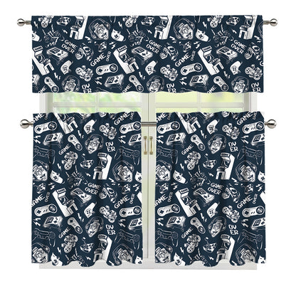 Video Game Devices Pattern Print 3 Piece Kitchen Curtains