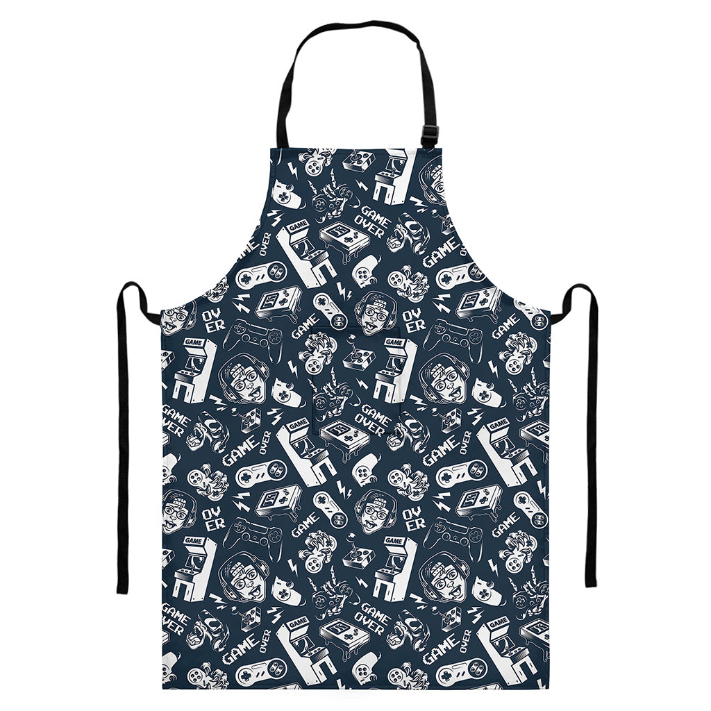 Video Game Devices Pattern Print Bib Apron With Pocket