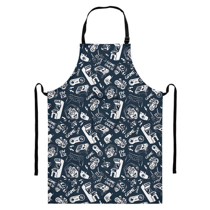 Video Game Devices Pattern Print Bib Apron With Pocket