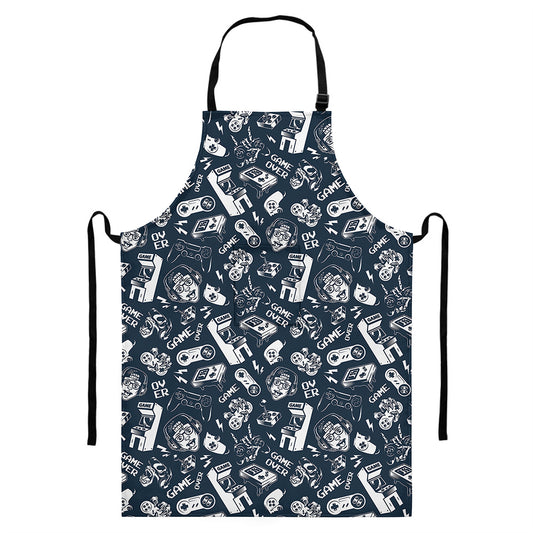 Video Game Devices Pattern Print Bib Apron With Pocket
