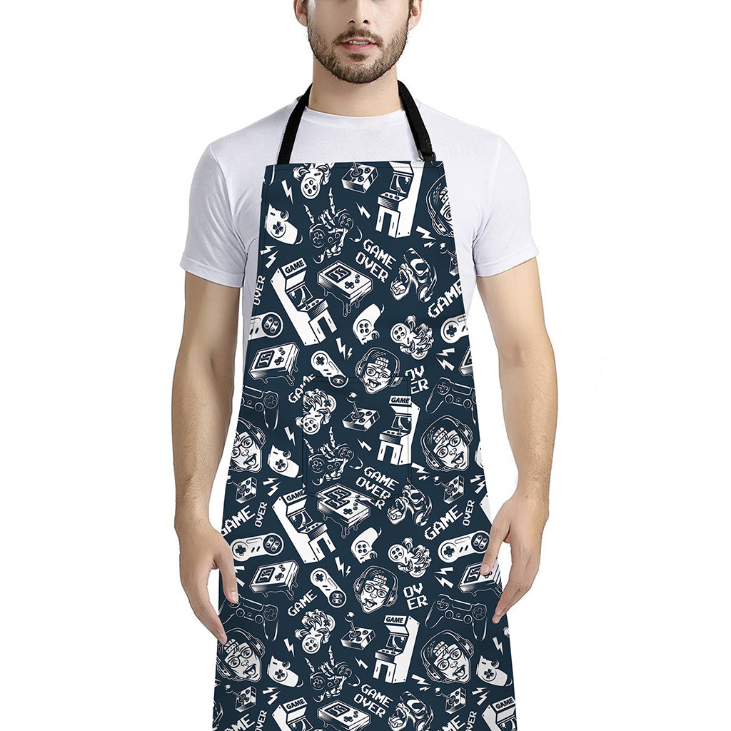 Video Game Devices Pattern Print Bib Apron With Pocket