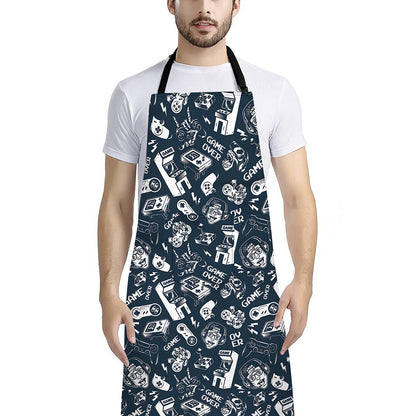 Video Game Devices Pattern Print Bib Apron With Pocket