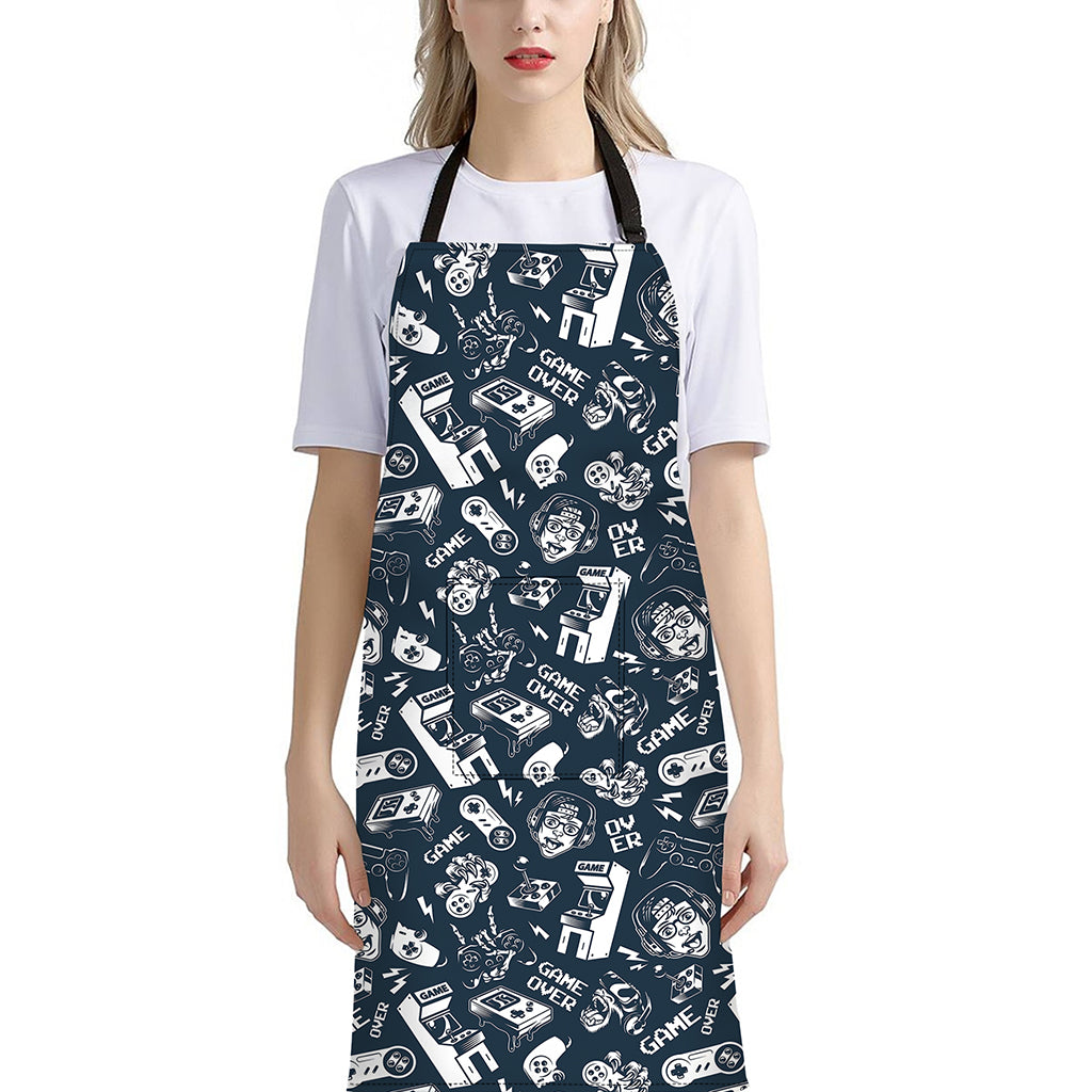 Video Game Devices Pattern Print Bib Apron With Pocket