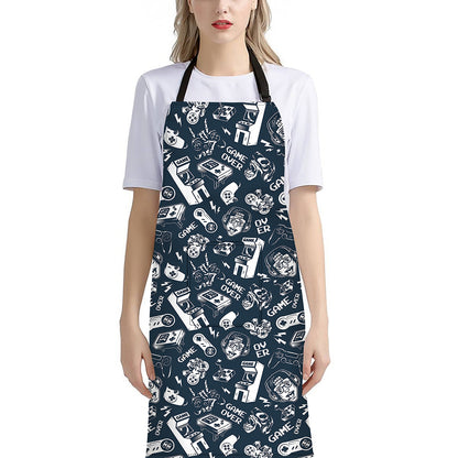 Video Game Devices Pattern Print Bib Apron With Pocket