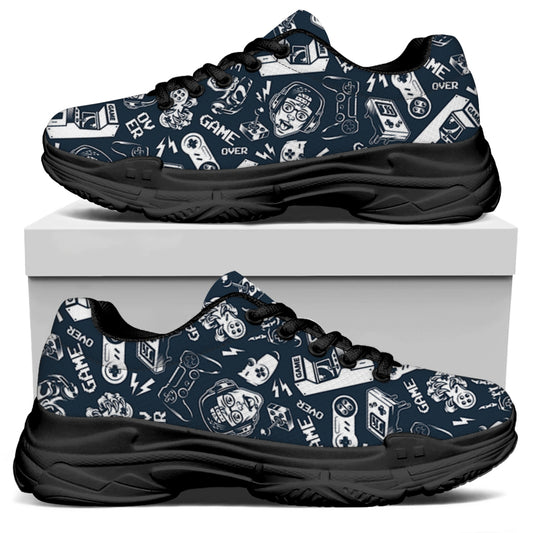 Video Game Devices Pattern Print Black Chunky Shoes