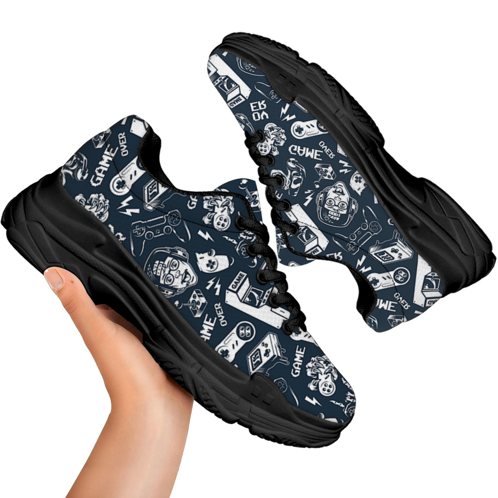 Video Game Devices Pattern Print Black Chunky Shoes