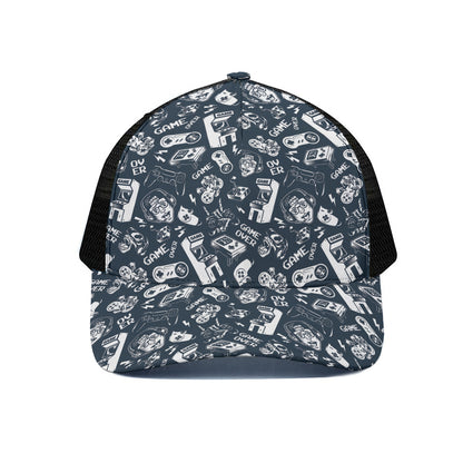 Video Game Devices Pattern Print Black Mesh Trucker Cap