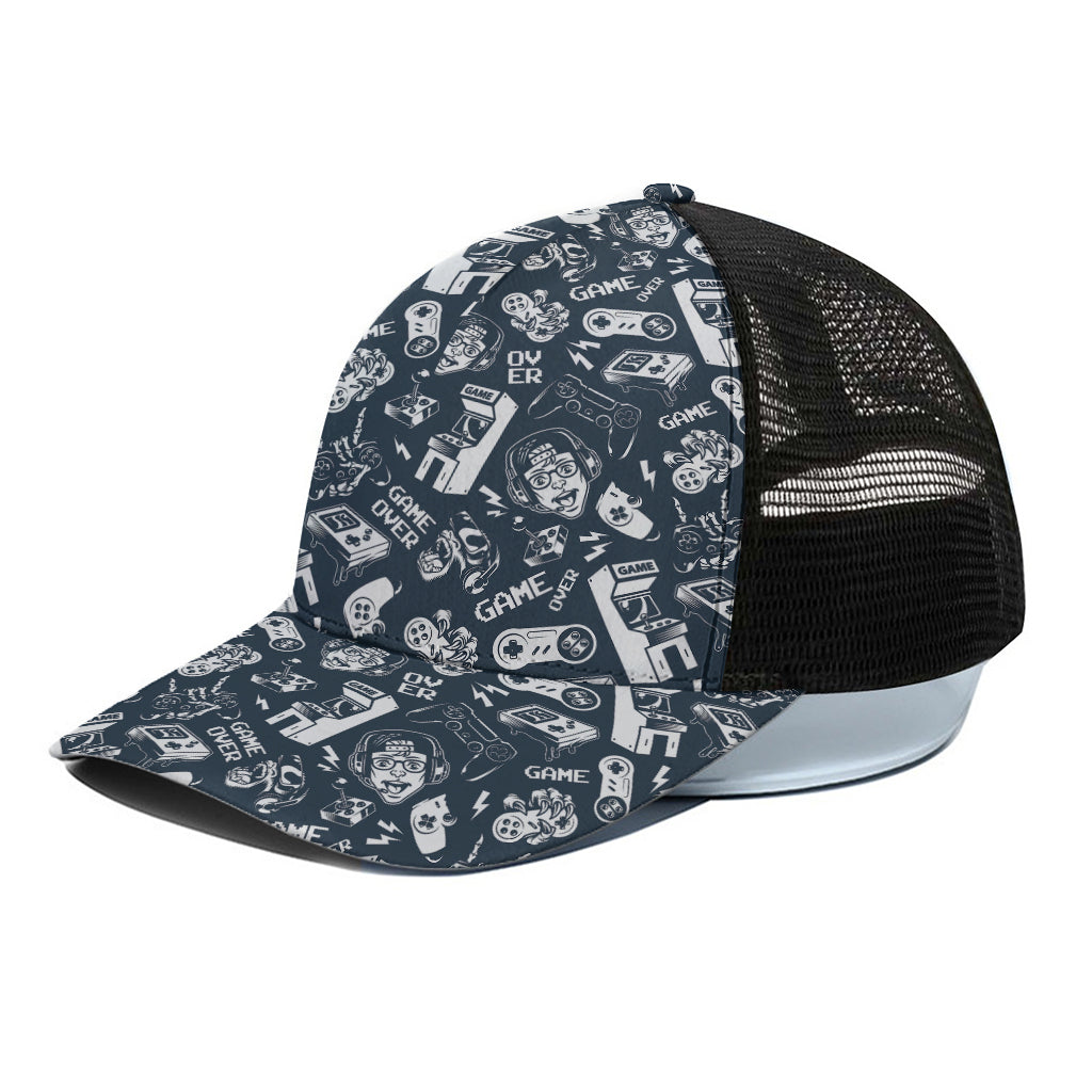 Video Game Devices Pattern Print Black Mesh Trucker Cap