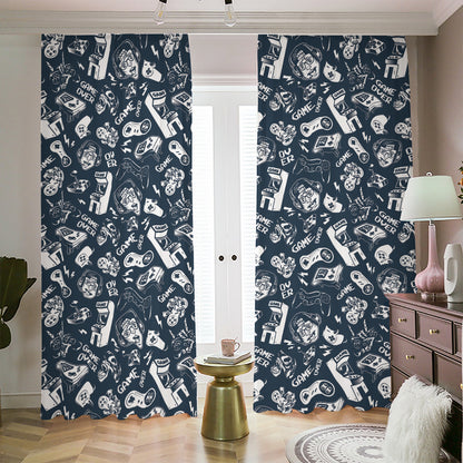 Video Game Devices Pattern Print Blackout Pencil Pleat Curtains