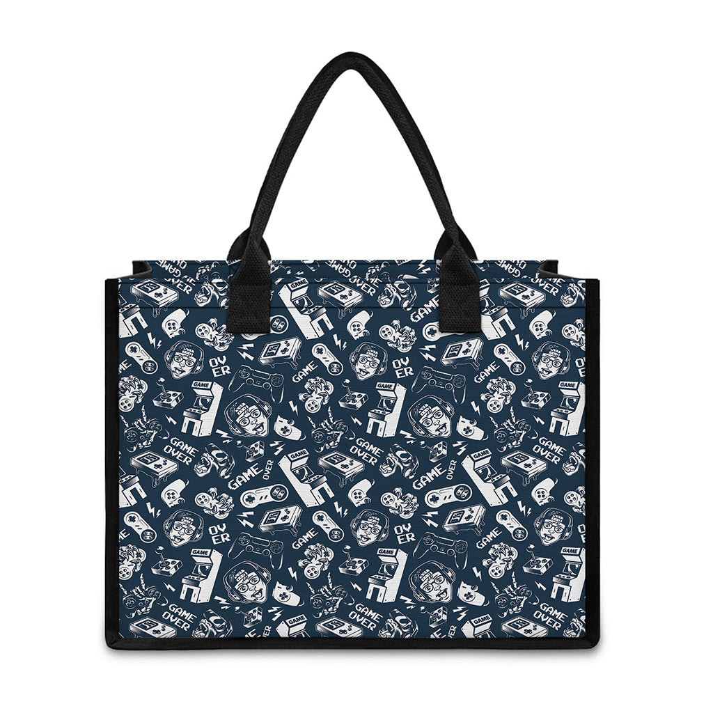 Video Game Devices Pattern Print Canvas Tote Bag