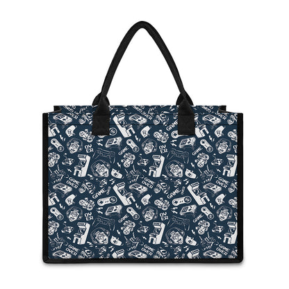 Video Game Devices Pattern Print Canvas Tote Bag