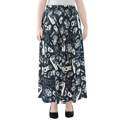Video Game Devices Pattern Print Chiffon Maxi Skirt