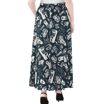 Video Game Devices Pattern Print Chiffon Maxi Skirt