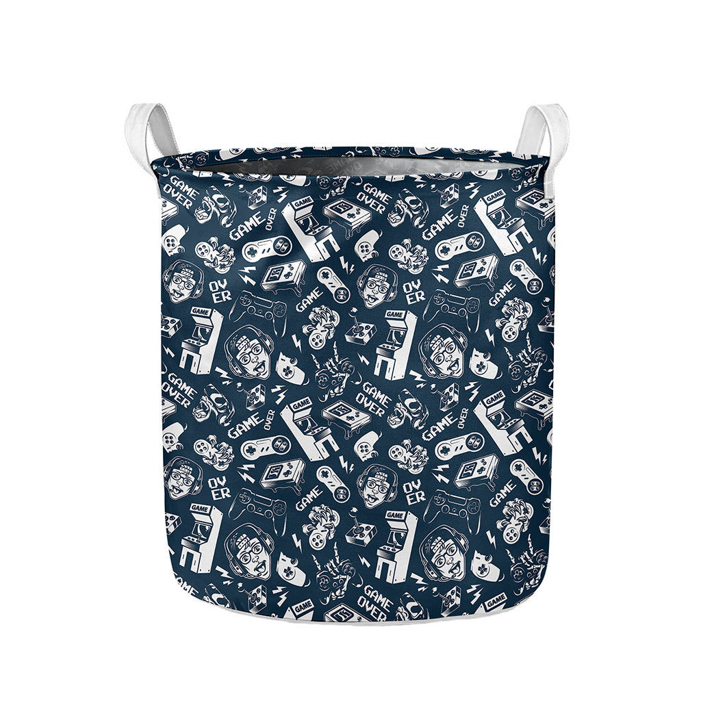 Video Game Devices Pattern Print Collapsible Laundry Basket