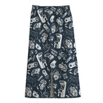 Video Game Devices Pattern Print Cotton Front Slit Maxi Skirt