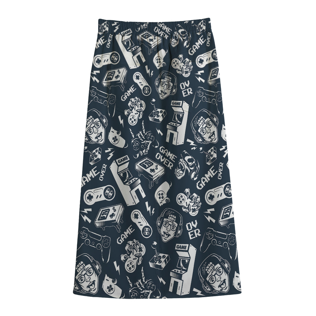 Video Game Devices Pattern Print Cotton Front Slit Maxi Skirt