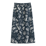 Video Game Devices Pattern Print Cotton Front Slit Maxi Skirt