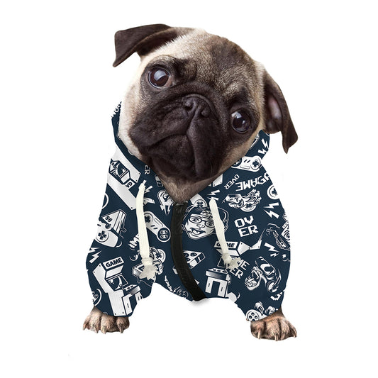 Video Game Devices Pattern Print Dog Zip Up Hoodie