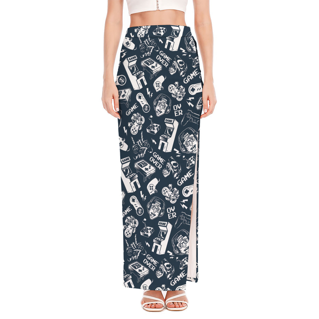 Video Game Devices Pattern Print High Slit Maxi Skirt