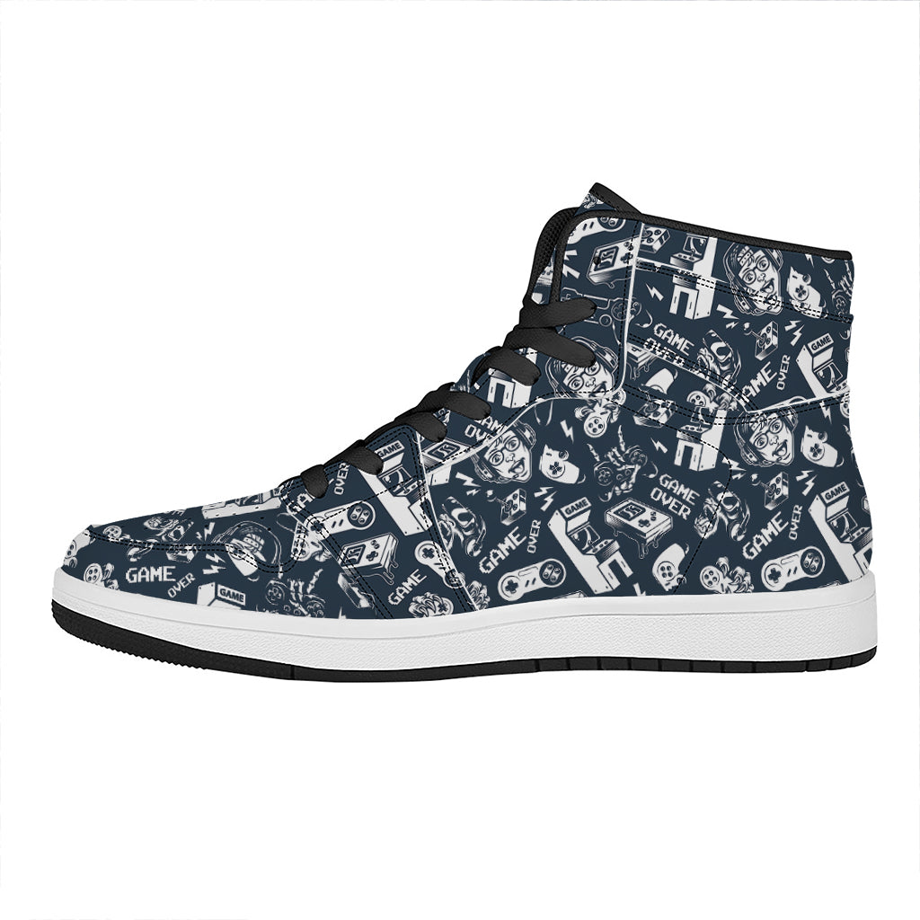 Video Game Devices Pattern Print High Top Leather Sneakers