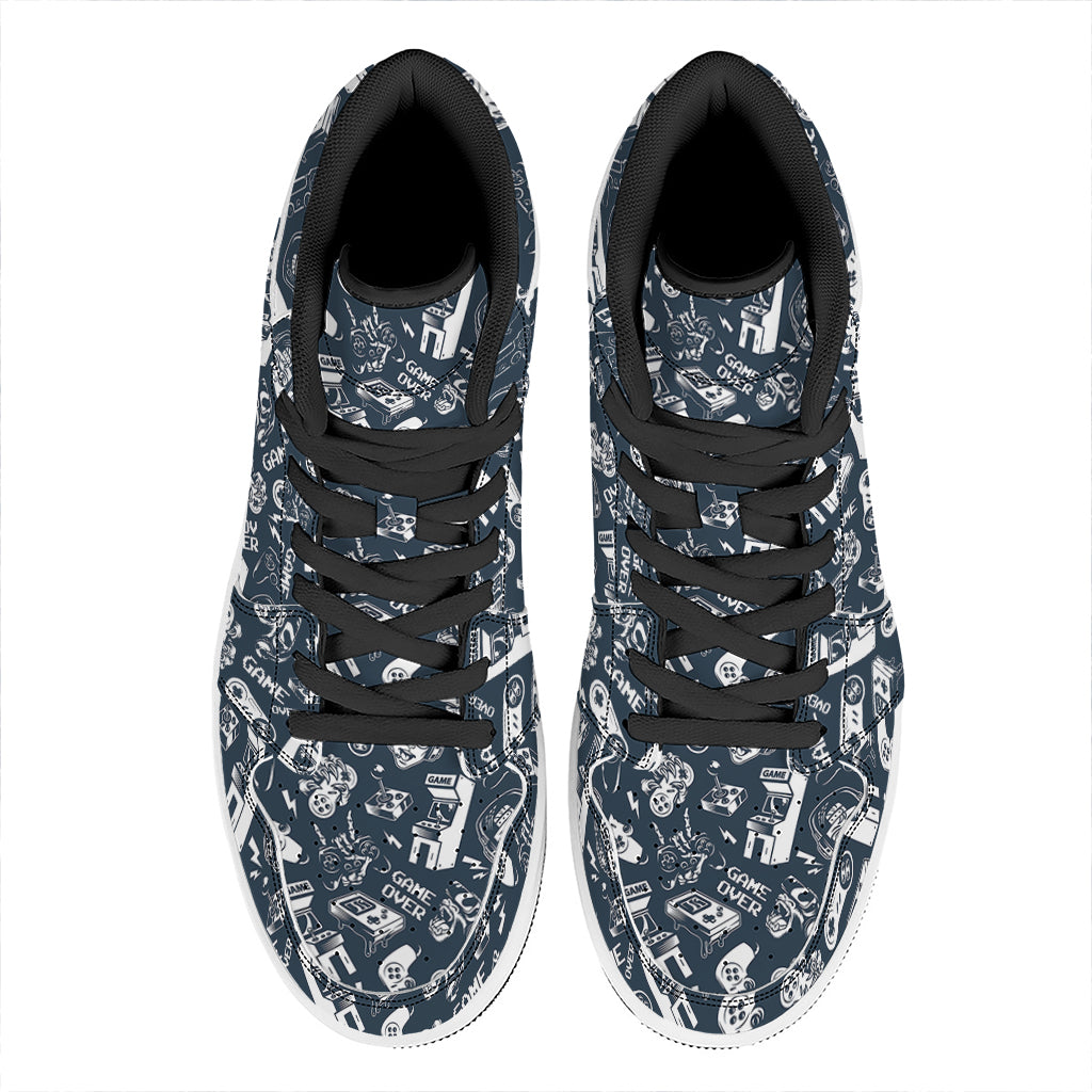 Video Game Devices Pattern Print High Top Leather Sneakers