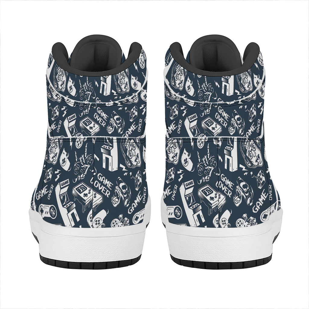 Video Game Devices Pattern Print High Top Leather Sneakers