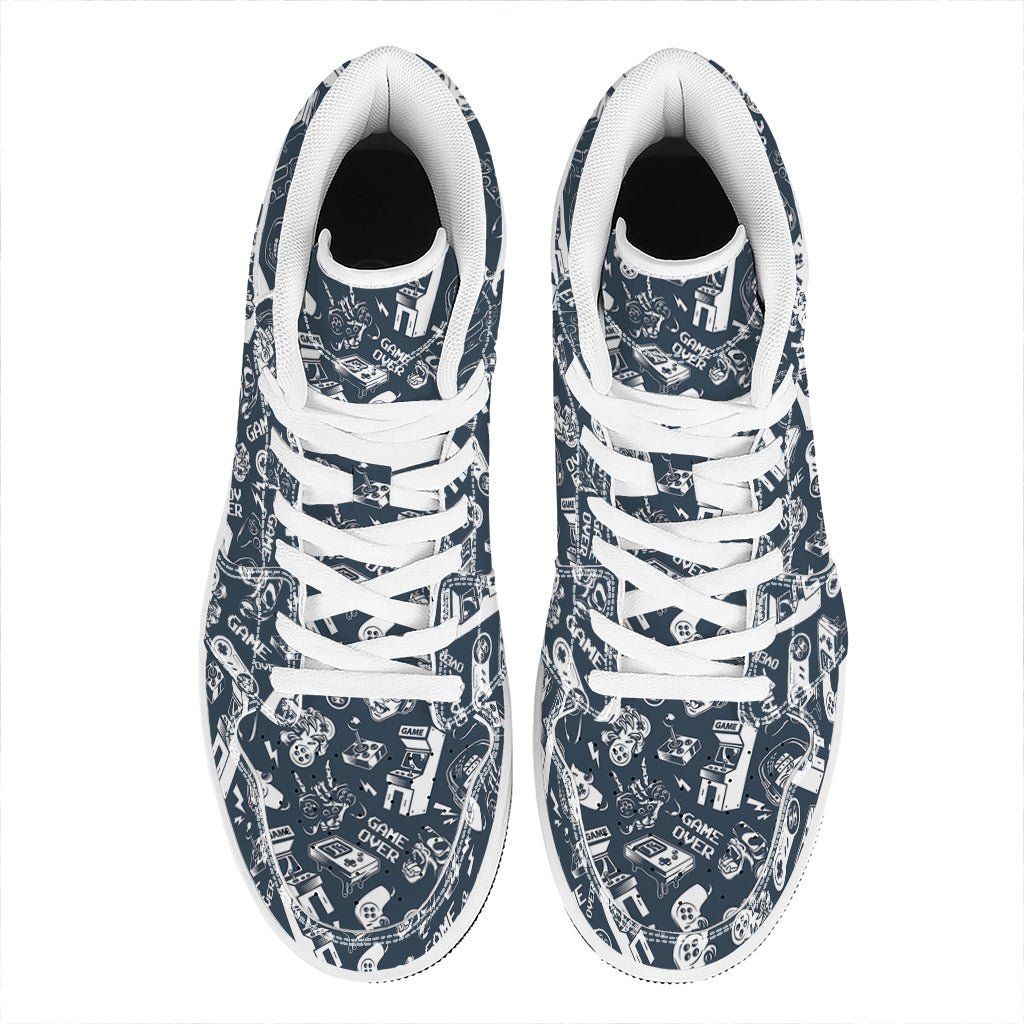 Video Game Devices Pattern Print High Top Leather Sneakers